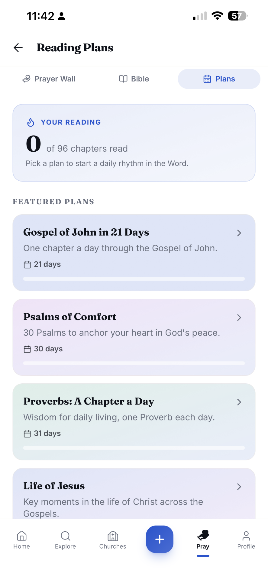JoinFaithConnect Reading Plans screen
